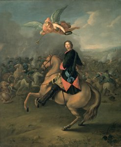 Ritratto di Pietro il Grande sullo sfondo della battaglia di Poltava